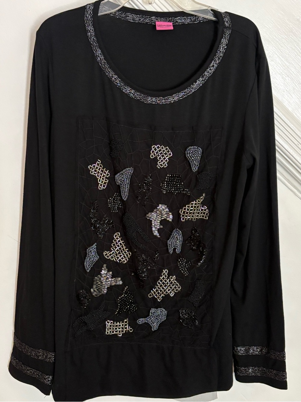 Save The Queen Black Embellished Long-Sleeve Tee